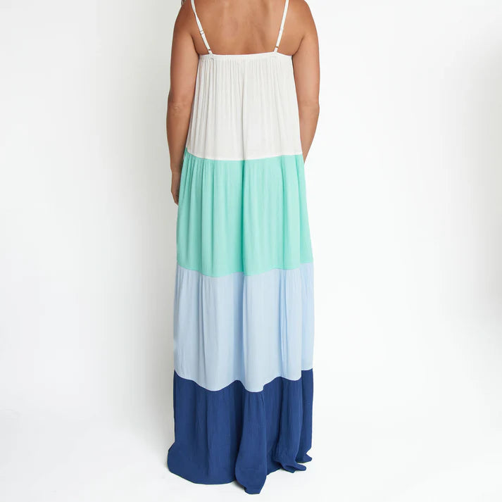 ELSIE & ZOEY Amryn Color Block Tiered Maxi Dress-Future Dusk