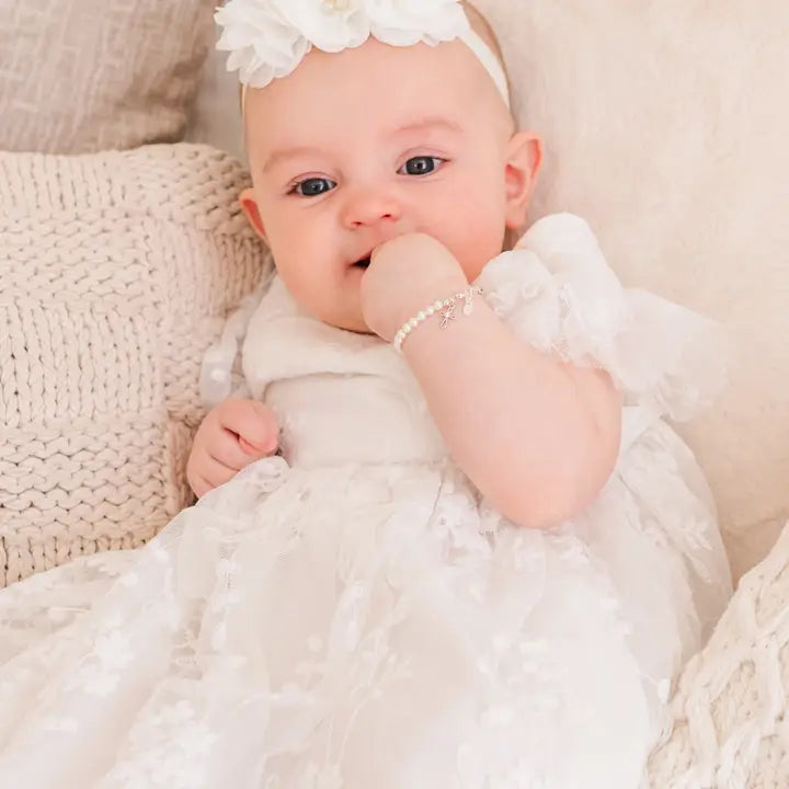 Cherished Moments Girls Silver Pearl Baby Baptism Bracelet, 1st Communion Gift