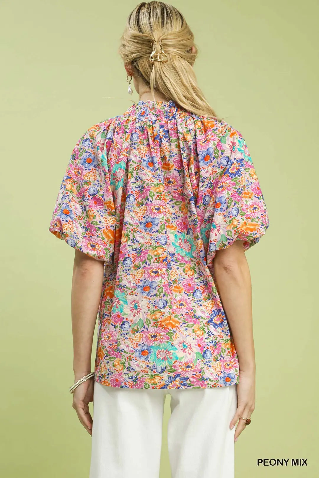 Umgee Mix Floral Short Sleeve Button-Front Top
