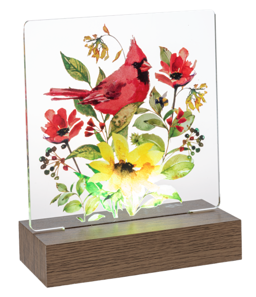 LED Light Up Cardinal & Hummingbird w/Flowers Tabletop Figurines