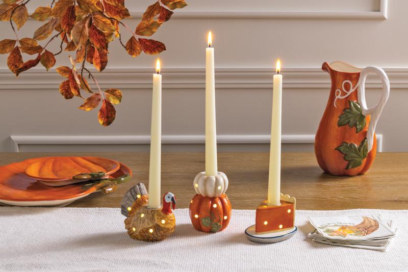 MUD PIE PUMPKINS LED TAPER HOLDER