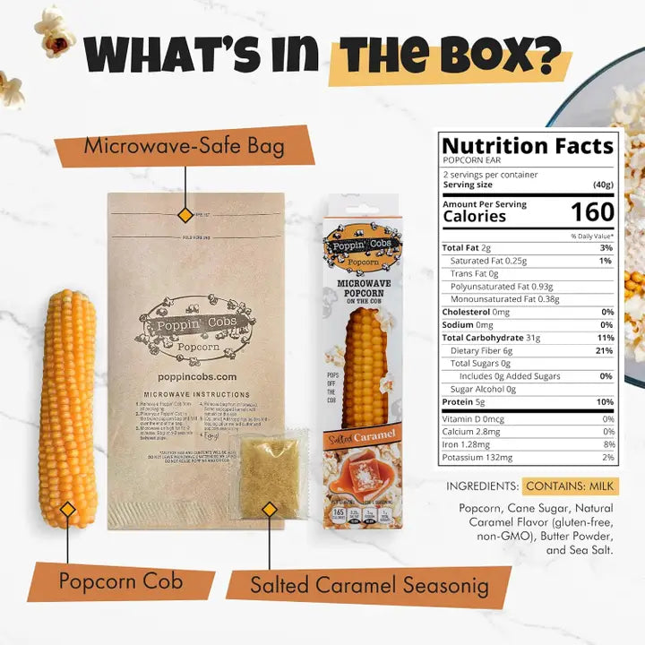 Poppin' Cobs Popcorn On the Cob with Salted Caramel Seasoning