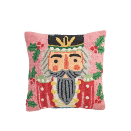 Mud Pie Square Nutcracker Hooked Wool Pillow