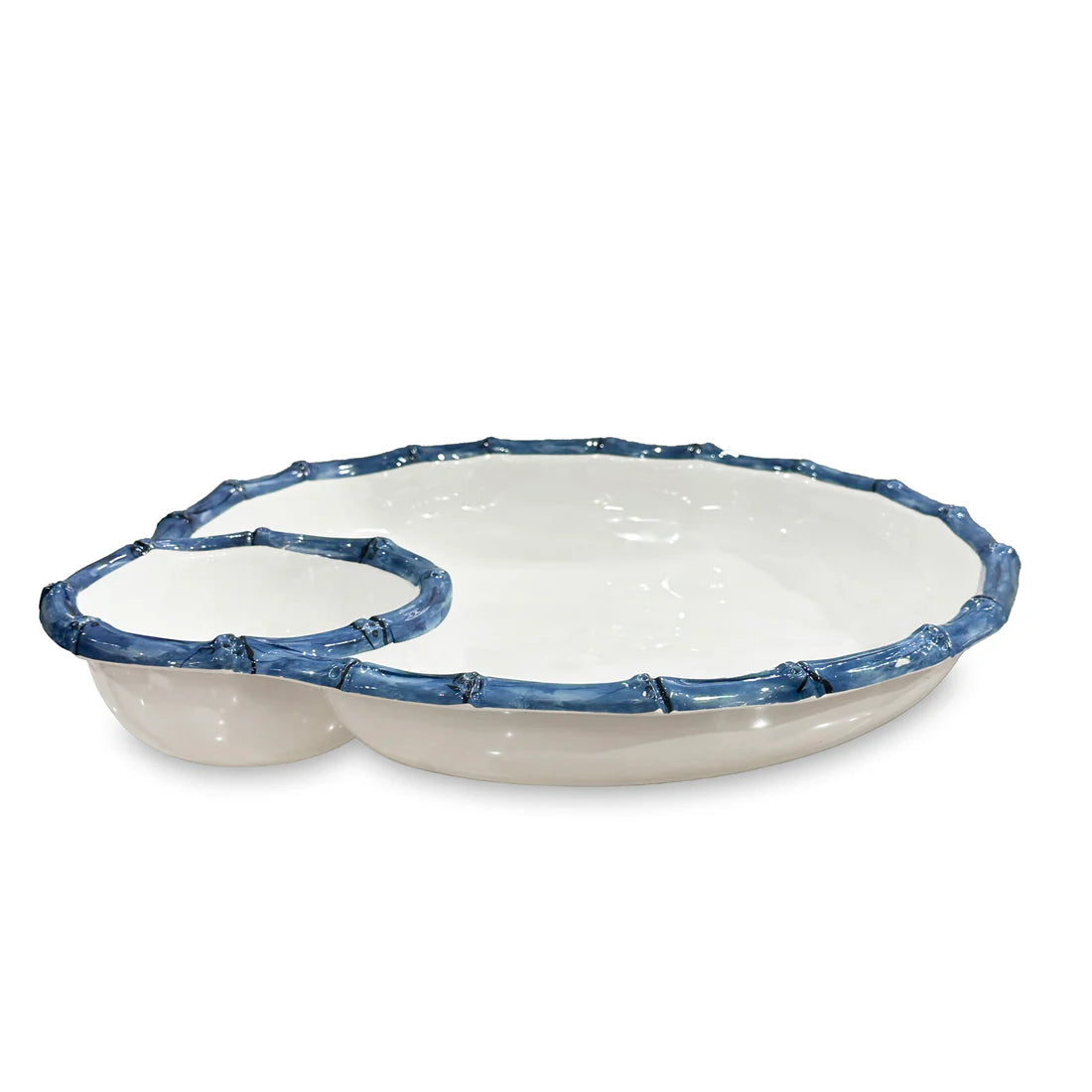 Beatriz Ball VIDA Bamboo Large Chip & Dip Bowl (White and Blue)
