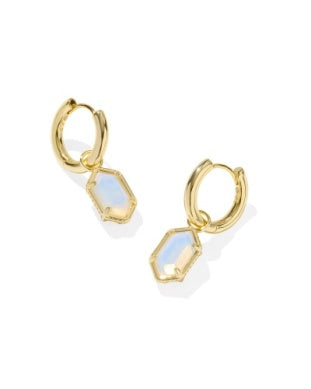 KENDRA SCOTT HALLIE HUGGIE EARRINGS GOLD OPALITE ILLUSION