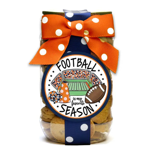 Oh, Sugar! Cookie - Football - Pint Jars-Navy & Orange