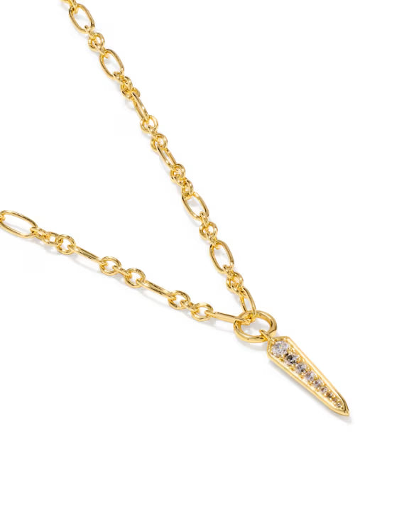 KENDRA SCOTT FATE SHORT PENDANT NECKLACE GOLD WHITE CZ