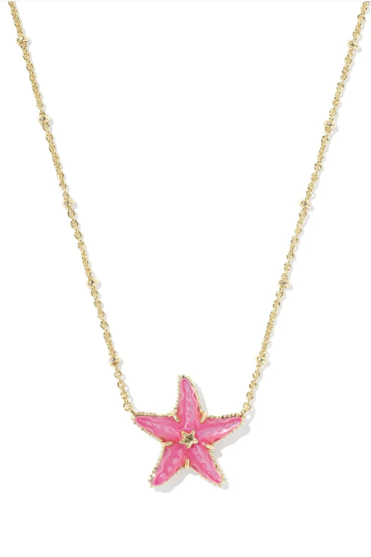 KENDRA SCOTT PARKER STARFISH SHORT PENDANT NECKLACE GOLD BRIGHT PINK MOTHER OF PEARL