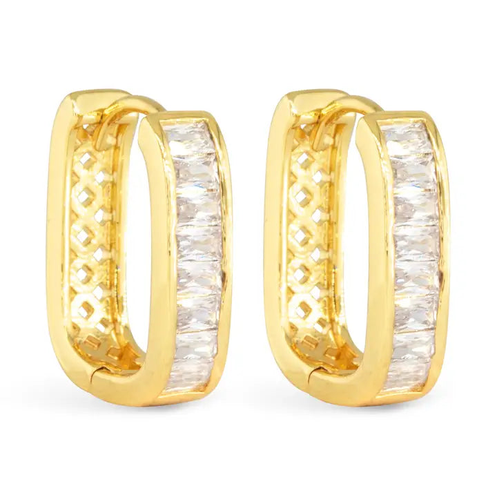 Amanda Blu Gold Cz Rectangle Hoop Earrings