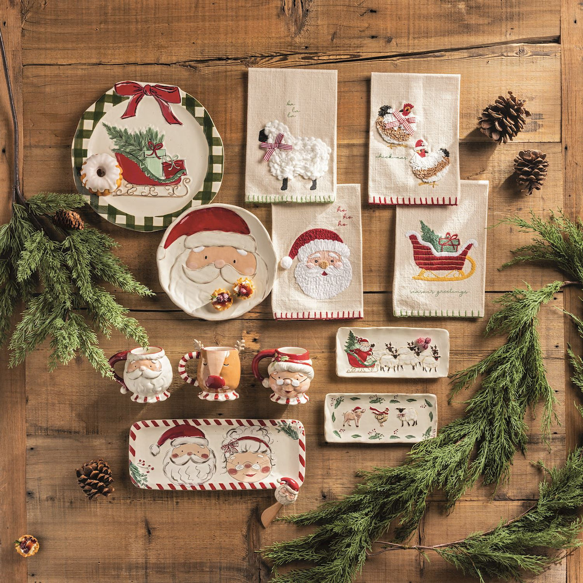 MUD PIE MR. & MRS. CLAUS FARM TRAY SET