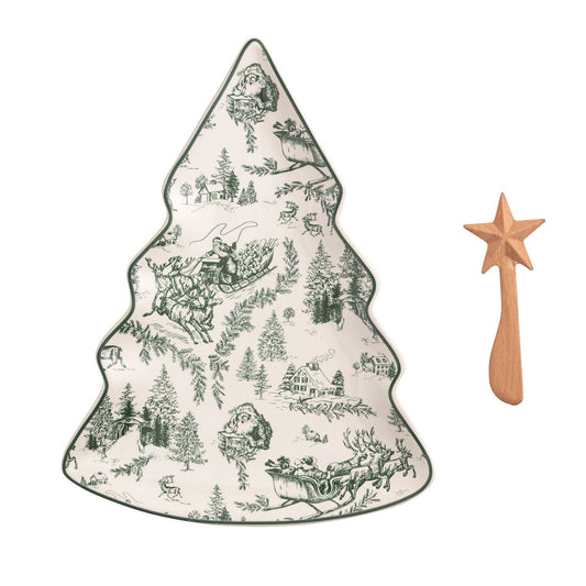 Mud Pie  Green Toile Tree Platter Set