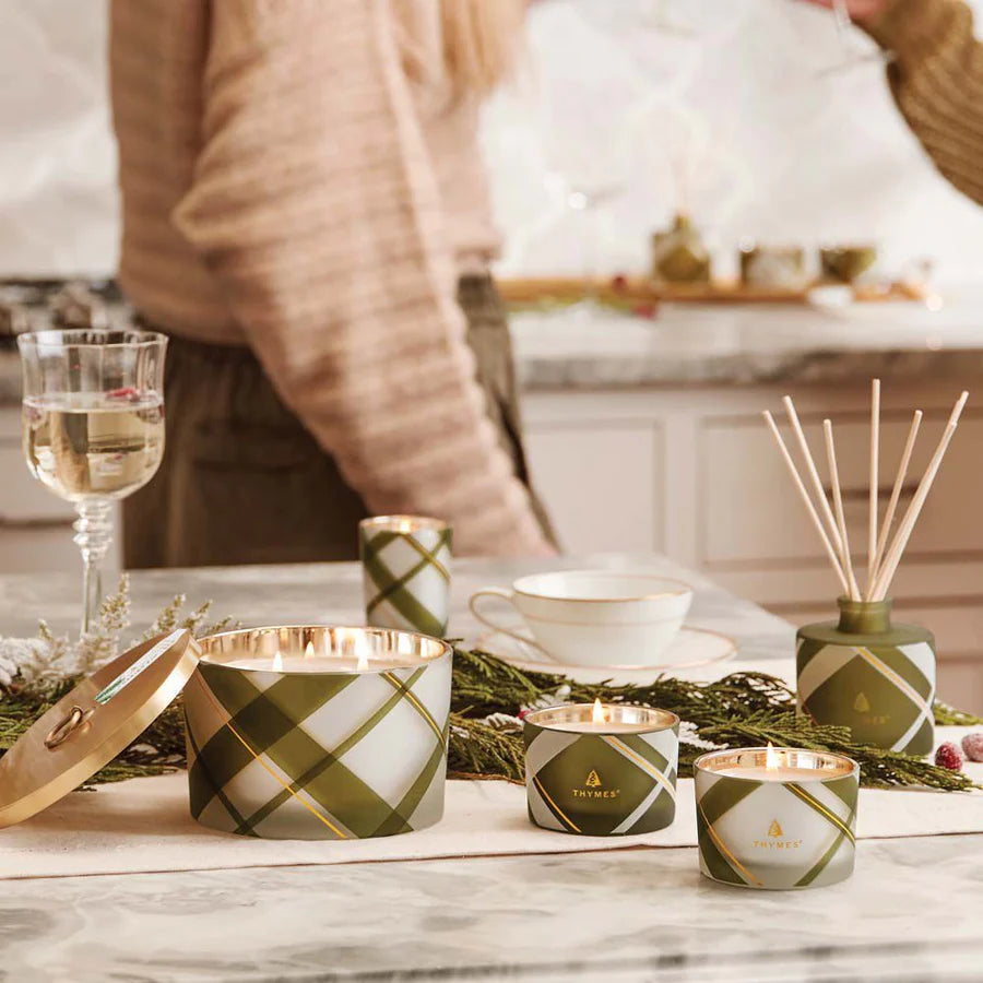 Thymes Frasier Fir Frosted Plaid Petite Reed Diffuser