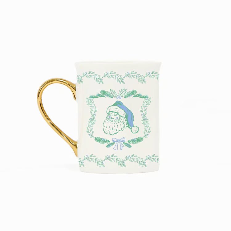 MARY SQUARE Gold Handle Mug Yuletide Santa