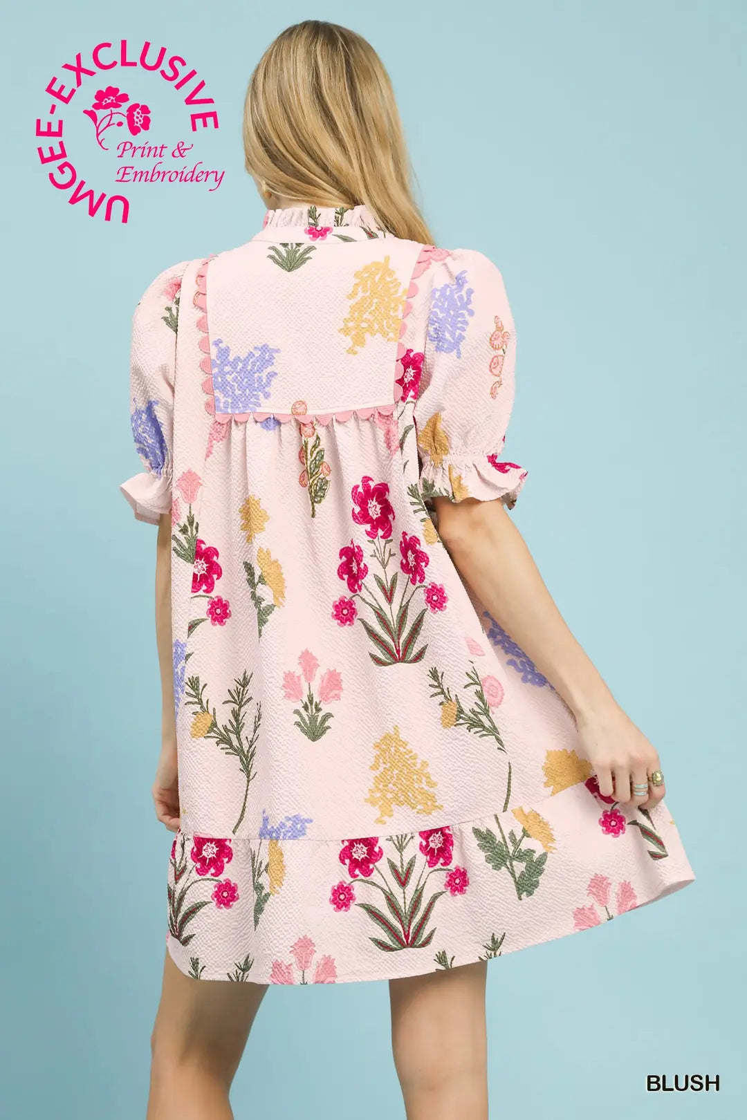 Umgee Multi Flower Print V-Neck Dress