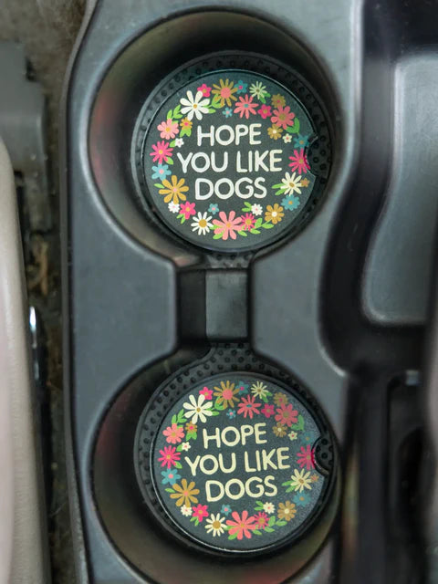 Natural Life Car Coasters, Set of 2-Hope You Like Dogs