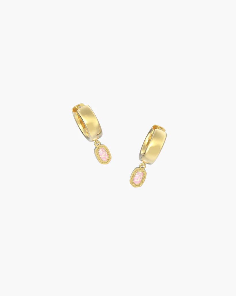 KENDRA SCOTT MINI ELLIE WIDE HUGGIE EARRINGS GOLD LIGHT PINK LAB GROWN OPAL