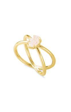 EMILIE DOUBLE BAND RING GOLD IRIDESCENT DRUSY 8