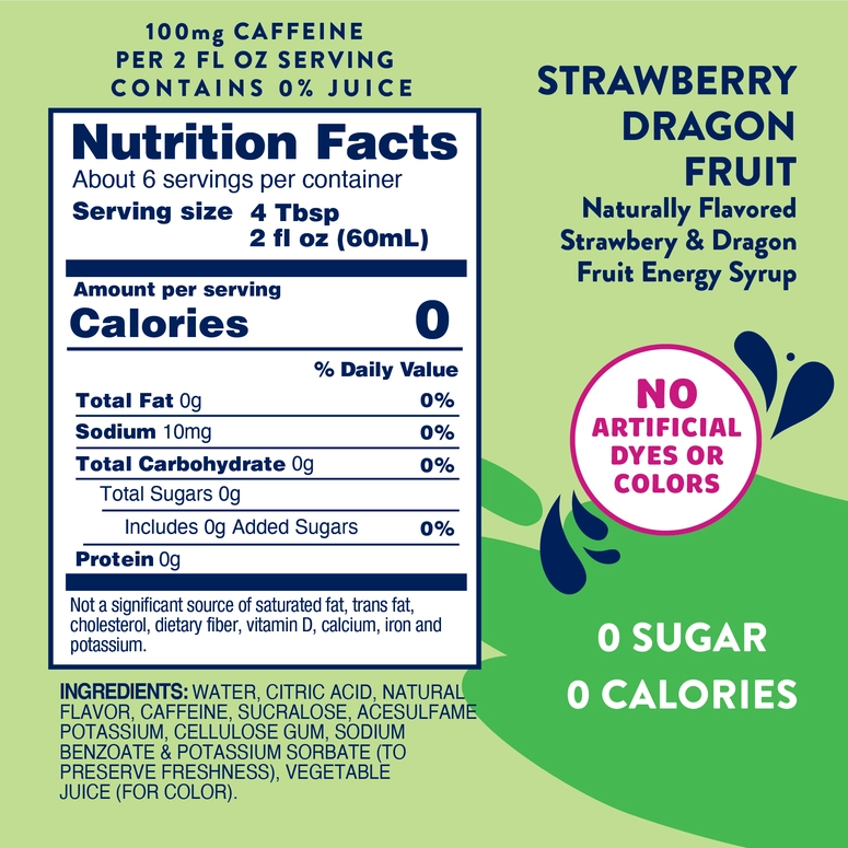 Jordan's Skinny Mixes Sugar Free Strawberry Dragon Fruit Energy Syrup