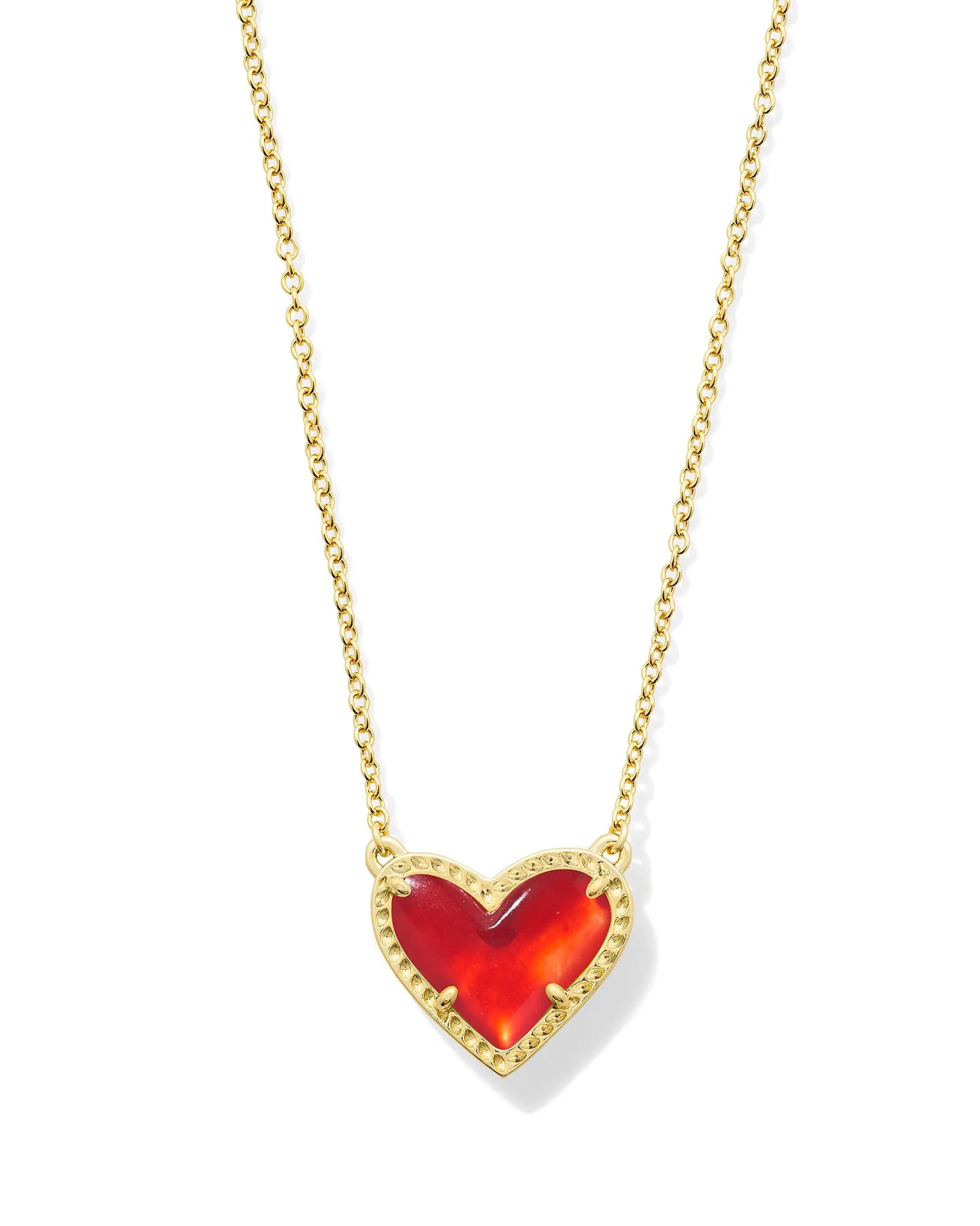 Kendra Scott Ari Heart Gold Pendant Necklace in Red Illusion