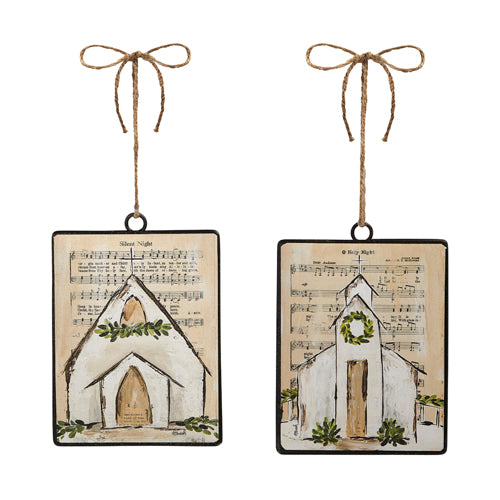 RAZ Imports 6" MUSIC SHEET CHURCH RECTANGLE ORNAMENT