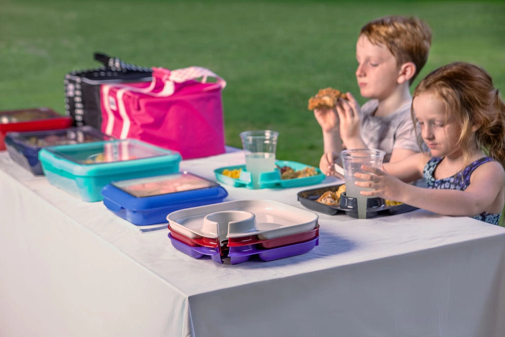 Fancy Panz Reusable Party Plates w/ Cup Holder - Set of 4 - Charcoal