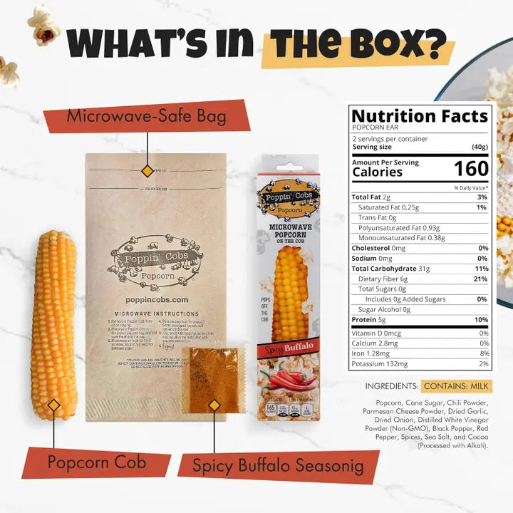 Poppin' Cobs Popcorn On the Cob with Spicy Buffalo Seasoning