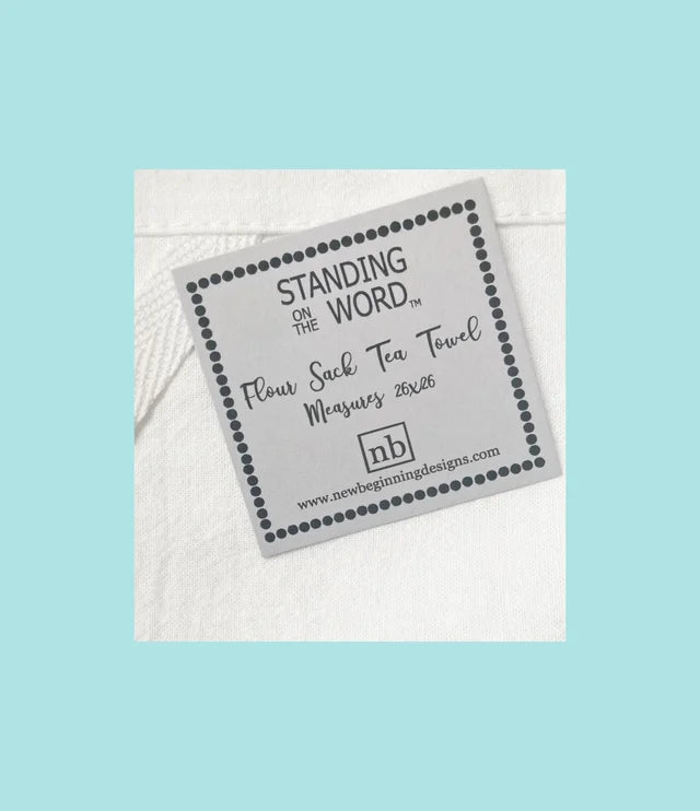 Standing On The Word Tea Towel Crest with sheep verse: Psalm 23 The Lord is my shepherd