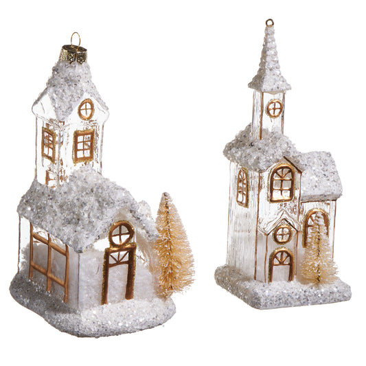 RAZ Imports 6.25" WHITE GOLD CHURCH ORNAMENT