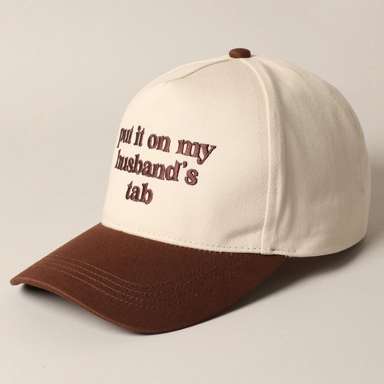 Put It On My Husband's Tab Embroidery Canvas Cap-Brown