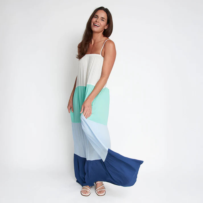 ELSIE & ZOEY Amryn Color Block Tiered Maxi Dress-Future Dusk