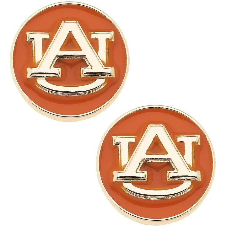 Canvas Style Auburn Tigers Logo Circle Stud Earrings in Orange/Shiny Gold
