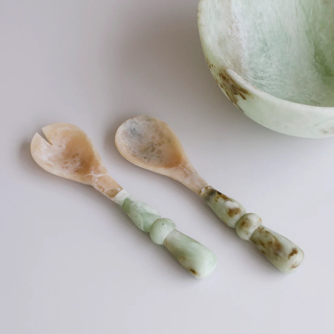 Beatriz Ball RESIN Giada Salad Servers Jade Swirl