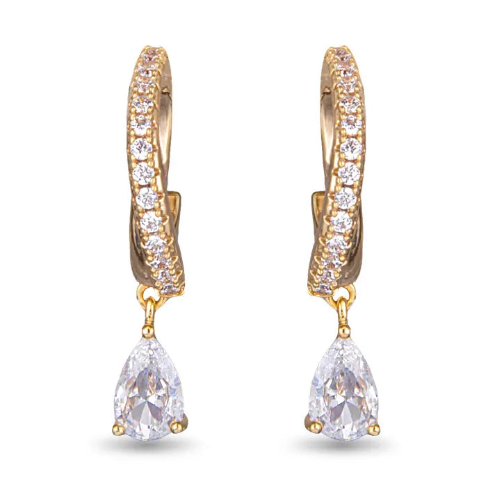Amanda Blu Small Hoop Cz with Droplet Earrings - Gold