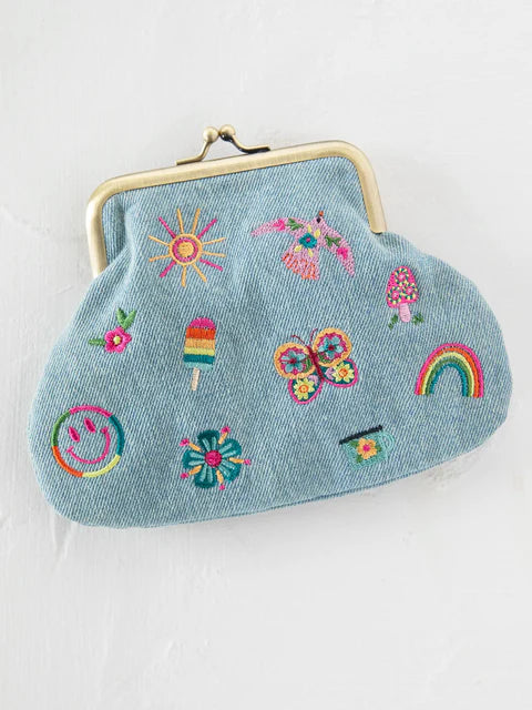 Natural Life Embroidered Kisslock Coin Purse