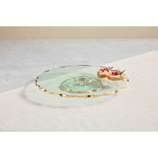 MUD PIE GOLD EDGE GLASS LAZY SUSAN