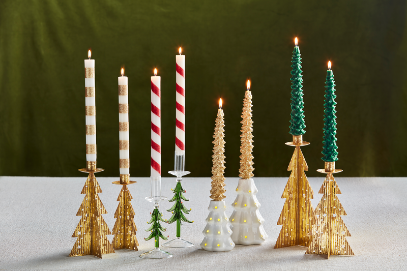 MUD PIE GOLD STRIPE TAPER CANDLE SET