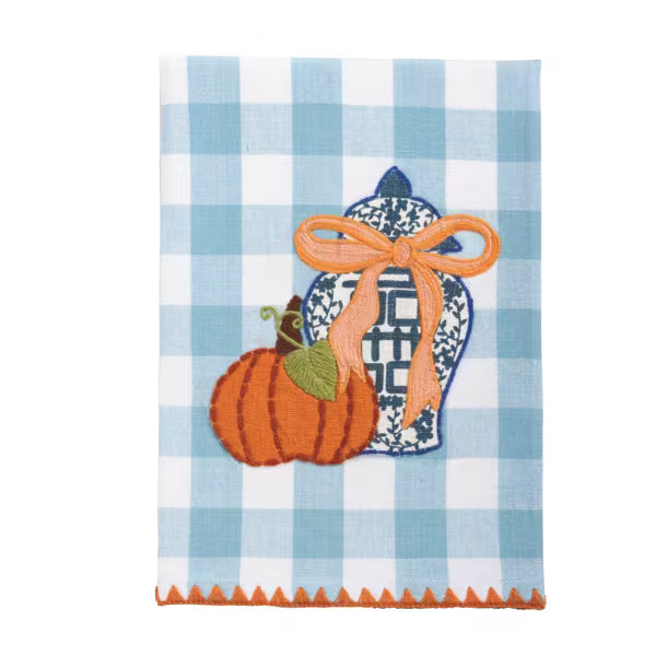MUD PIE GINGHAM PUMPKIN APPLIQUE TOPIARY TOWEL