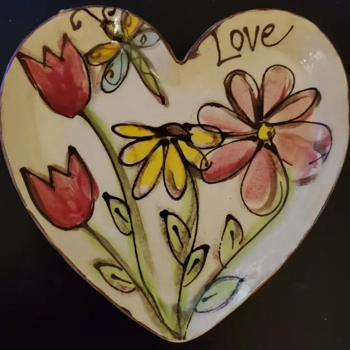 Heartfelt Traditions Small Heart Plate (Aw Dragonfly Flowers Love)