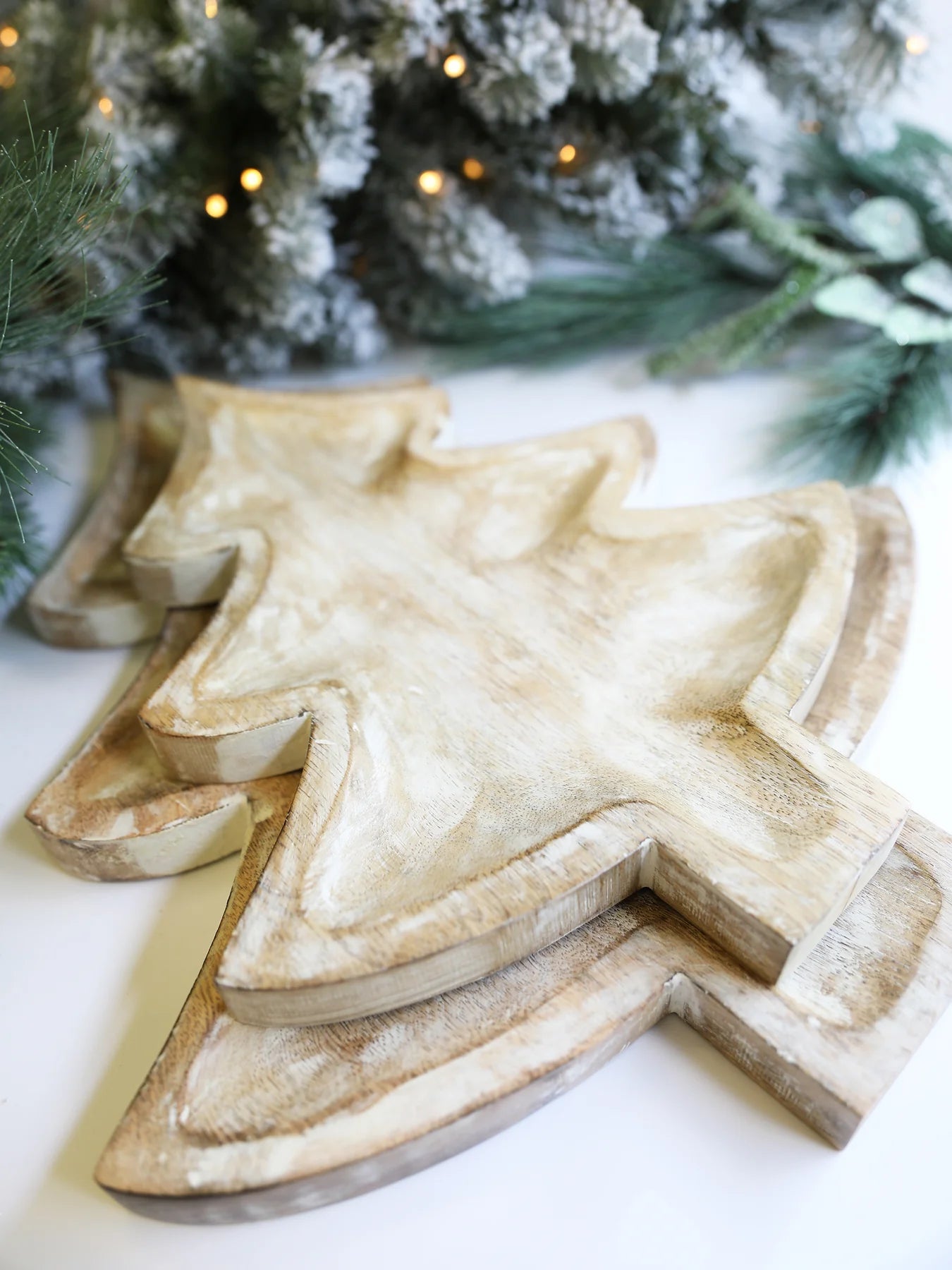Mary Square Christmas Tree Wood Bowl | White