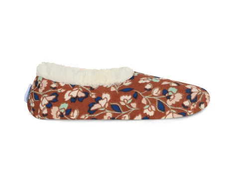 Snoozies! Womens Floral Corduroy Slipper With Memory Foam Sole Brown