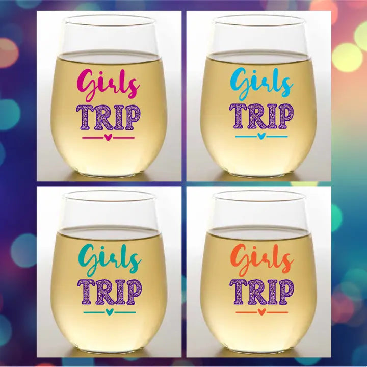 Wine-Oh! Girls Trip Unbreakable Stemless Tritan Plastic Wine Glasses