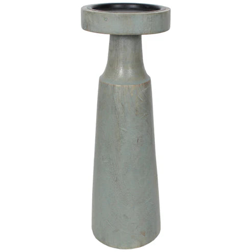 Candle Holder Wood Pillar 12"H Sage