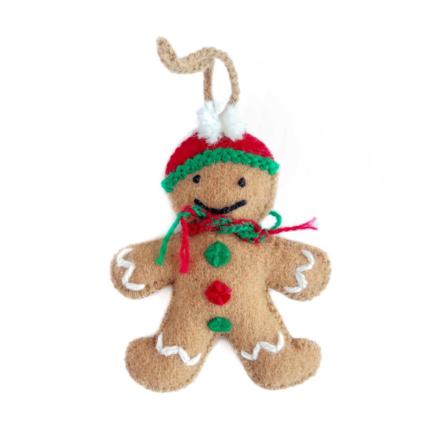 Ornaments 4 Orphans Gingerbread Man Ornament, Embroidered Wool