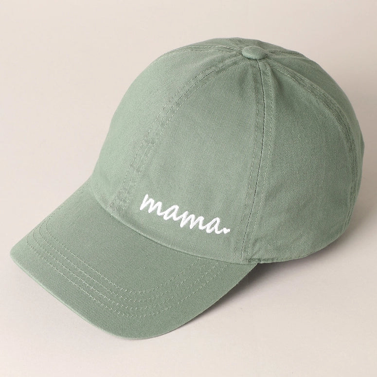 Mama Letters Embroidered Baseball Cap-Sage