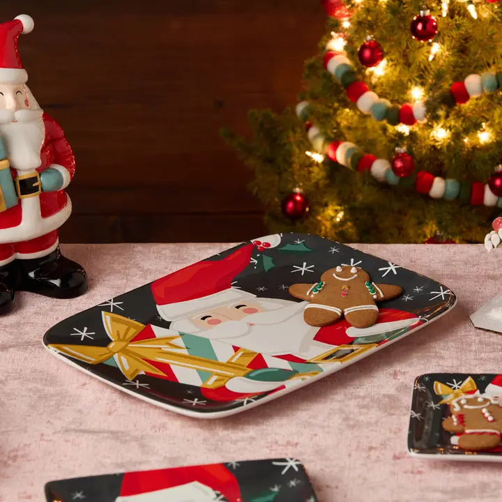 Certified International Christmas Whimsy Santa Rectangular Platter 14in X 10in