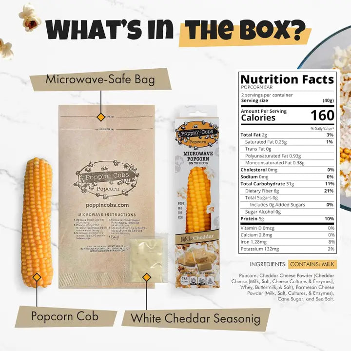 Poppin' Cobs Popcorn On the Cob with White Cheddar Seasoning
