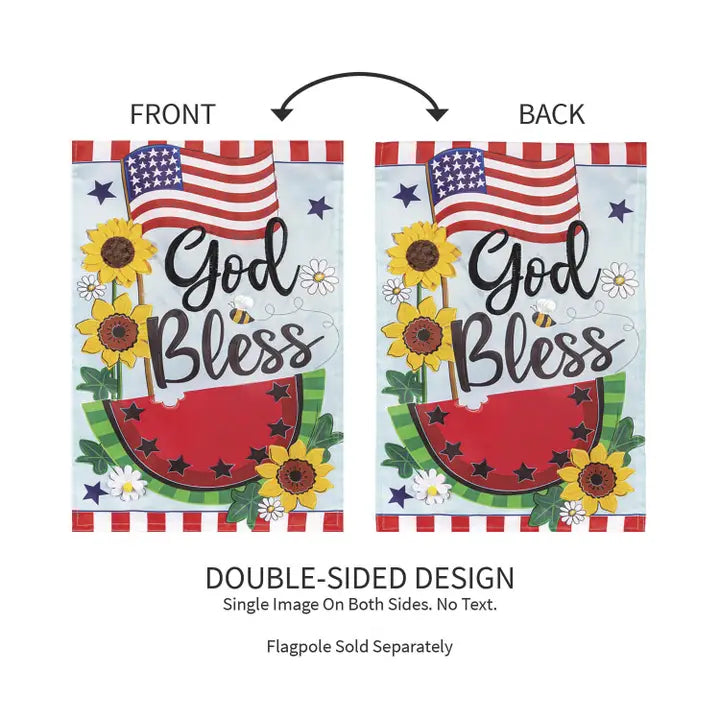 Evergreen Enterprises God Bless Patriotic Applique Garden Flag