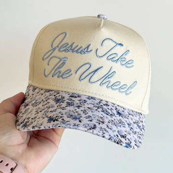 Social Statement Jesus Take the Wheel Floral Trucker Hat
