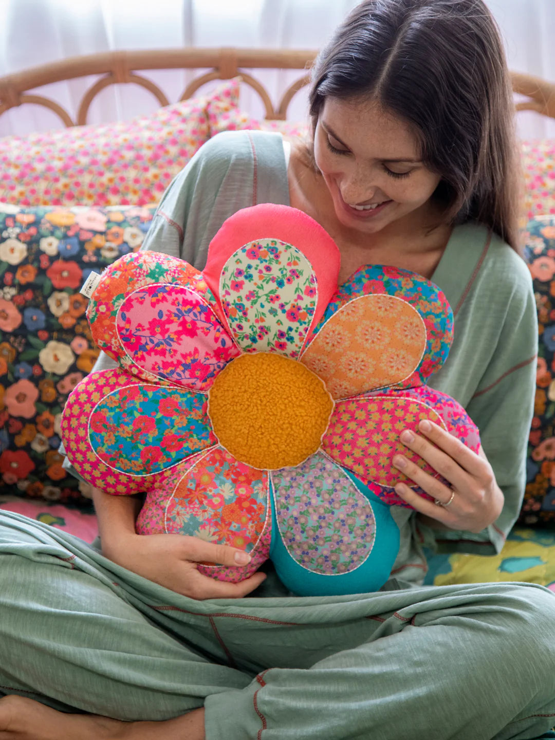 Natural Life Whimsy Patchwork Pillow-Flower