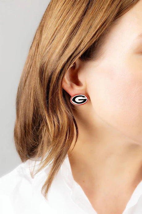 Canvas Style Georgia Bulldogs Enamel Logo Stud Earrings in Shiny Gold